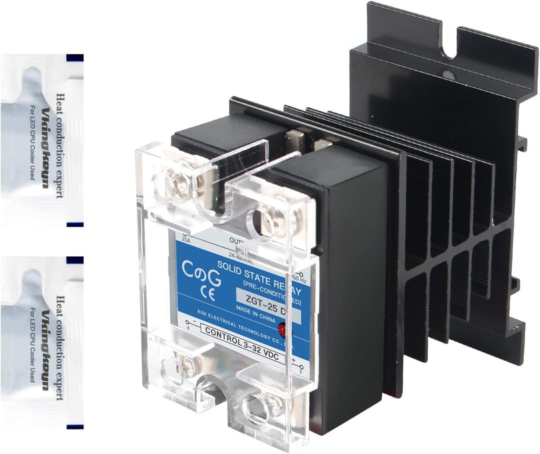 Solid State Relay SSR-25DD with Heat Sink DC to DC Input 3-32VDC To Output 5-240VDC 25A Single Phase Plastic Cover
