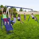 Sportspower Arcadia Metal Swing Set for Kids Ages 3-8  Trapeze, 2-Person Glider, 5ft Slide, Anchor Kit, 6.1' Durable Steel Frame  Outdoor Backyard Playset with 600 lb Capacity