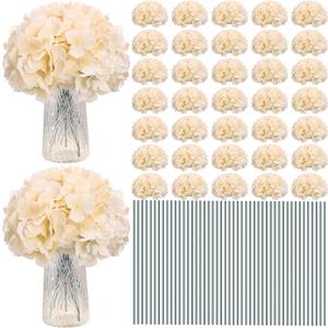 Unittype 300 Pieces Silk Hydrangea Artificial Flowers Heads with Stems Full Hydrangea Flowers for Wedding Centerpieces Bouquets DIY Floral Decorations for Home Indoor (Champagne)
