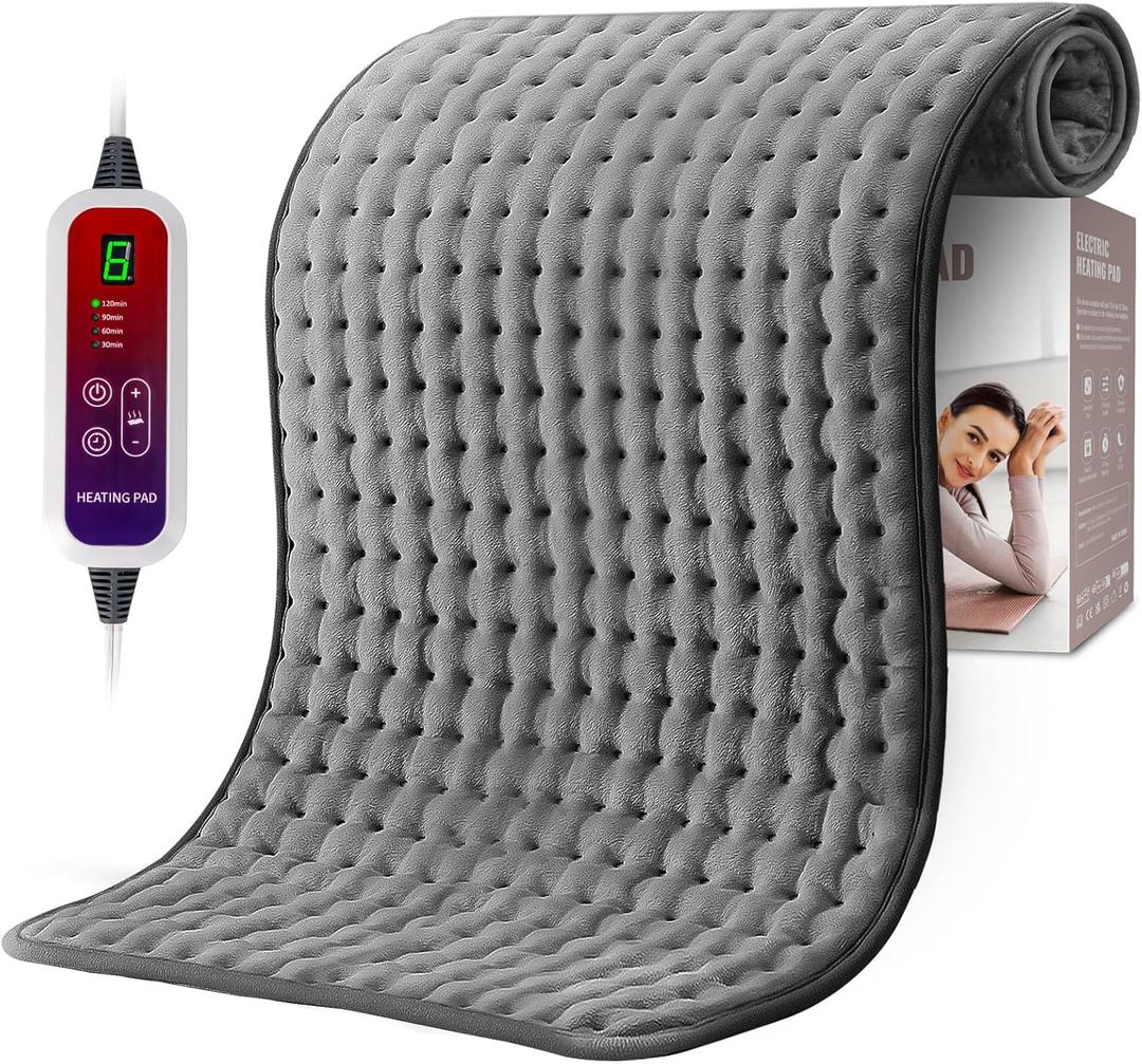 Qfun Extra Large Heating Pad for Back Pain Relief, 19.6"x39.3" XXL Fast Heat Pad Neck and Shoulde Electric Heating Pad for Period Cramps with 6 Heat Settings & Auto Shut-Off,Christmas Gifts for Men (Deep Grey)