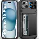 for iPhone 15 Plus & 14 Plus Wallet Case, Built-in Card Holder(4-5 Cards), Slide Camera Cover, Military Drop & RFID Protection, Heavy Duty Women Men Phone Cases for iPhone 15 Plus/14 Plus, Black