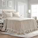 Lush Decor Ella Ruffle Lace Bedspread, 3 Piece Set, King, Neutral - Cute Bed Set - King Bedding - Beige Bedding - Coquette Decor - Neutral Ruffle Trim - Beige Lace Trim
