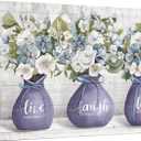 iKNOW FOTO 24x36'' Rustic Wall Art Canvas Flowers in Purple Vase with Inspirational Quotes Live Laugh Poster Love Pictures Farmhouse Artwork Modern Home Decorations