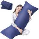 DOWNCOOL Luxury Full Body Pillow Insert with Fiber Cover - Ultra Soft Body Pillow for Sleeping - Breathable Long Bed Pillow Insert, 20"x54"(Blue, with Cover)
