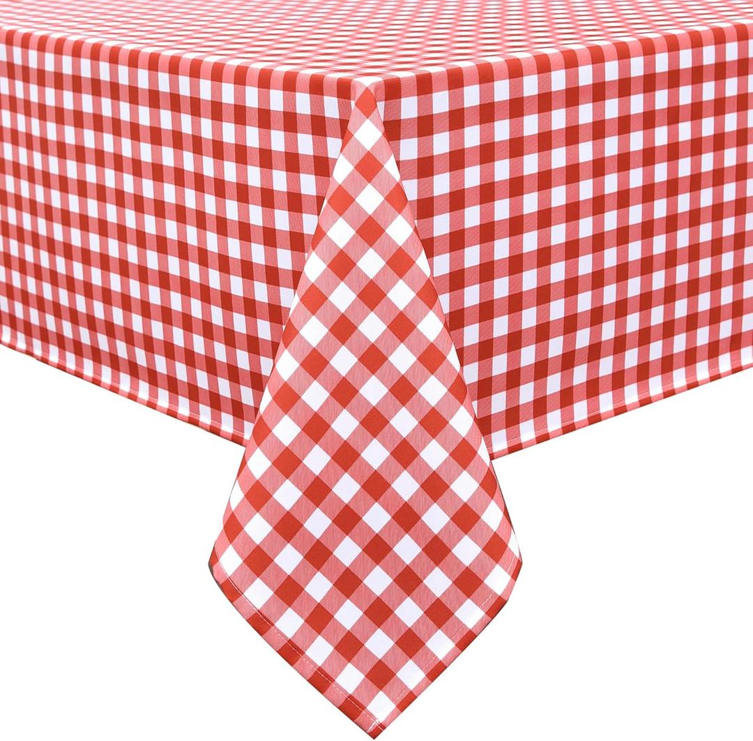 Waterproof Plaid Tablecloth Fabric - Oblong 52x70 Inch Classic Buffalo Tartan Table Cloth for Indoor/Outdoor Use - Washable Tabletop Cover for Dinner, BBQs, and Parties (S/Red White)