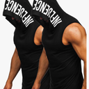 FLYFIREFLY Men's 2 Pack Workout Hooded Tank Tops Bodybuilding Athletic Sleeveless Muscle Cut Off T Shirt Gym Hoodies, Size L