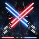 TOY Life Light Up Saber 4 Pack Telescopic Extendable and Collapsable Sword 2-in-1 LED Sound FX Light Up Sword for Kids Costumes Connects at Base to Become Double Bladed Saber Staff