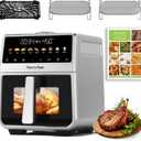 6 Qt Stainless Steel Air Fryer, Stainless Steel Housing& Full Metal Inner Pot, PTFE and PFAS Free, 9 Digital One-Touch Cook Functions,120°F~450°F, 1700W