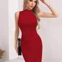 Missufe Women's Summer Sleeveless Mock Neck Casual Mini Dresses 2026 Bodycon Ruched Cocktail Party Double Lined Dress (Red)