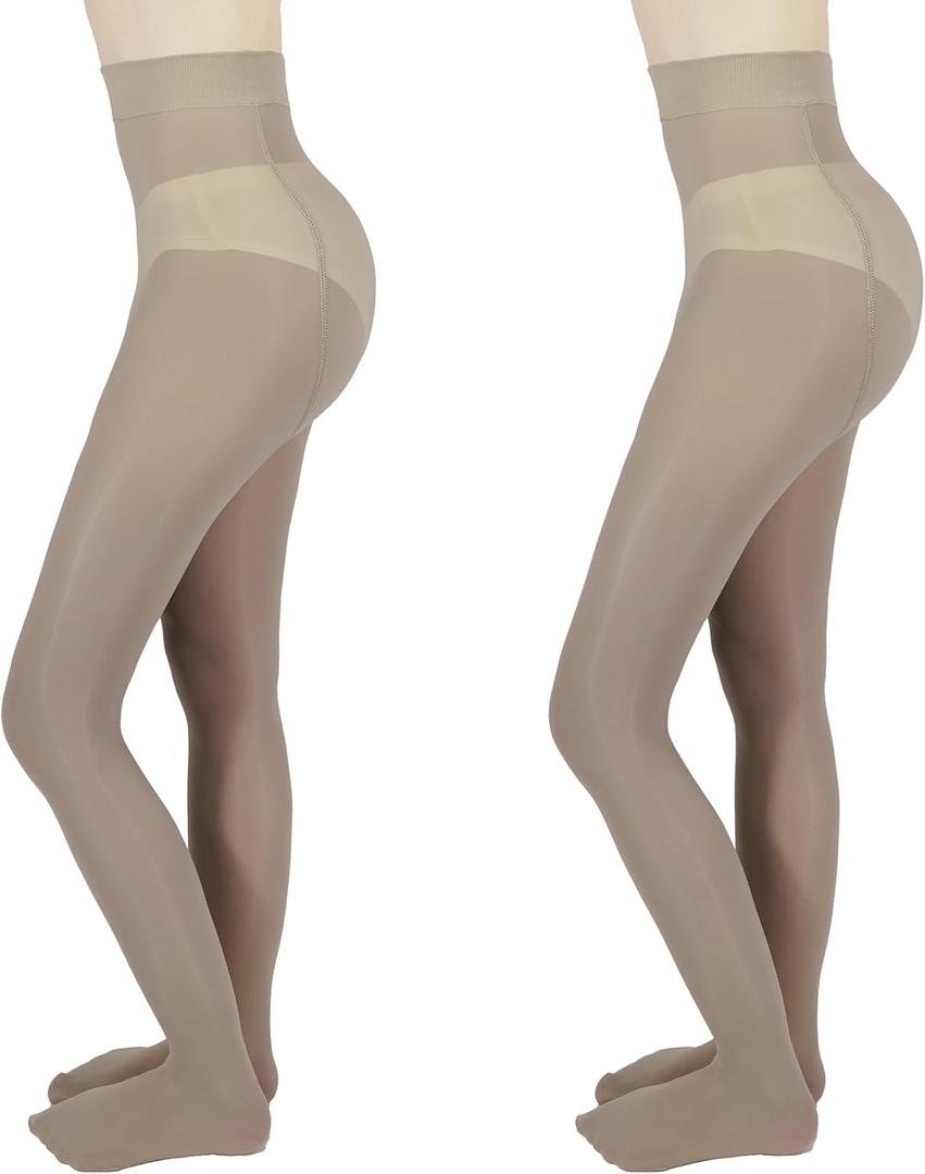 2-Pack Slightly Transparent Tights for girls & women, High Elasticity Sheen Pantyhose, For Work Dance Casual. (Brown, XXL)