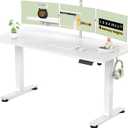 Veken 55 Inch Large Electric Standing Desk, Sit to Stand Up, Heights Adjustable, Work Home Office Computer Table for Study, Walking Pad, Writing, and Games, Wooden Desktop Desks, White. Minor Damage on the Table