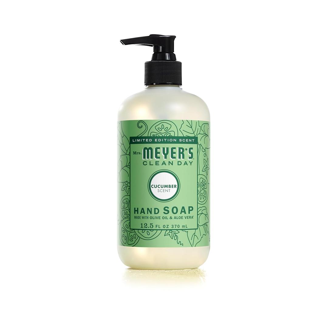 MRS. MEYER'S CLEAN DAY Liquid Hand Soap, Cruelty Free and Biodegradable Hand Wash Formula Made with Essential Oils, Cucumber Scent, 12.5 Ounce Bottle