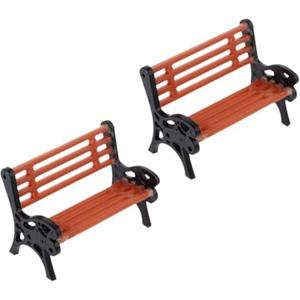 Miniature Park Bench Set 2-Pack - 1:12 Scale Brown Garden Seats with Realistic Detailing, Tiny Park Benches for Dollhouse and Fairy Garden Accessories, Train Platform and Miniature Landscape Décor​