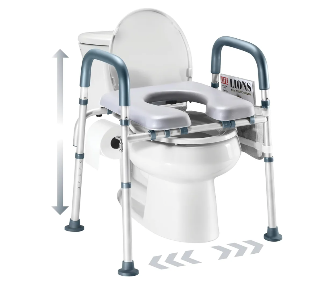 Toilet Seat Risers For Seniors Width and Height Adjustable Raised Toilet Seat With handles for Elderly, Handicap, Elevated, Pregnant, Fit Any Toilet Riser Heavy Duty Up To 400lbs