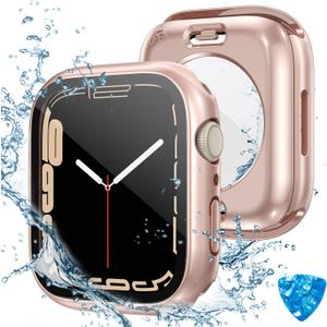 Tensea (2 in 1) for Waterproof Apple Watch Screen Protector Case SE 2nd Generation SE Series 6 5 4 40mm Accessories, iWatch PC Face Cover Built-in Tempered Glass Film, Front and Back Bumper Women Men (Original Rose Gold)