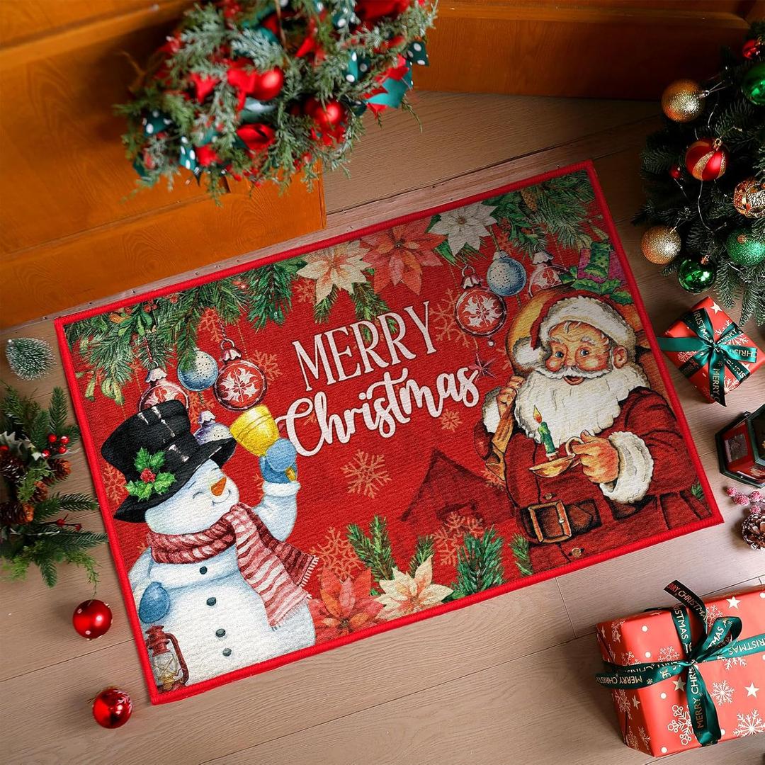 Christmas Door Mat 2 x 3 Feet Christmas Entryway Rug Non-Slip Washable Area Rugs Kitchen Bathroom Floor Mats Indoor Carpet Soft Throw Mat for Home Xmas Holiday Decor(Classic)
