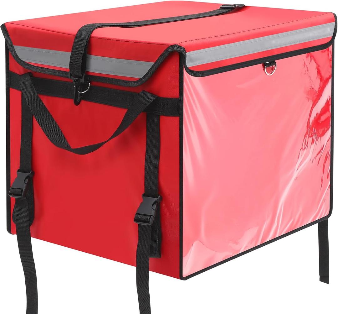 CroBlissful Insulated Food Delivery Bag for Bike with Rear Rack Pizza Delivery Box with Shoulder Belt and Internal Accessories Waterproof, Internal Dimensions (Red,19.2 x 15.5 x 16.1 Inches)