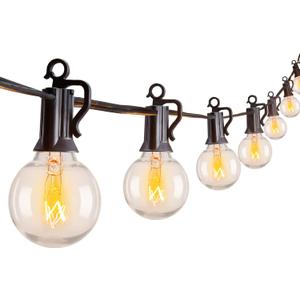 Outdoor String Light 50Feet G40 Globe Patio Lights with 52 Edison Glass Bulbs(2 Spare), Waterproof Connectable Hanging Christmas Lights for Backyard Porch Balcony Party Xmas Decor, E12 Socket, Black (50ft)