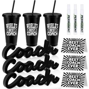 Coach Gifts for Men Women Coaches Appreciation Gifts Includes 3 Wood Signs 3 Cups 3 Marker Pens and 3 Greeting Cards for Soccer Football Softball Basketball Swim Coach