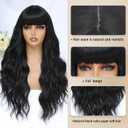 MINSEEYOO Black Wig with Bangs for Women Long Black Wavy Wigs 26 Inch Natural Black Wigs Natural Looking Heat Resistant Synthetic Wig for Daily Party Use