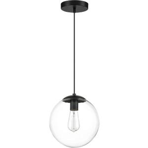 KoKo&Yukina 8 inch Globe Pendant Lighting for Kitchen Island Mid Century Modern Hanging Light Fixture with Clear Globe Glass Black Industrial Hanging Ceiling Lights for Bathroom Entryway (Bulb Incl.) (Clear & Black)