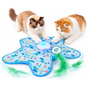 Rotating Interactive Cat Toys with Squeaker for Interactive Playing, Anxiety Relief Boredom Rechargeable Automatic Moving Concealed Feathers Toys Touch Activated for Indoor Adult Cats and Kittens