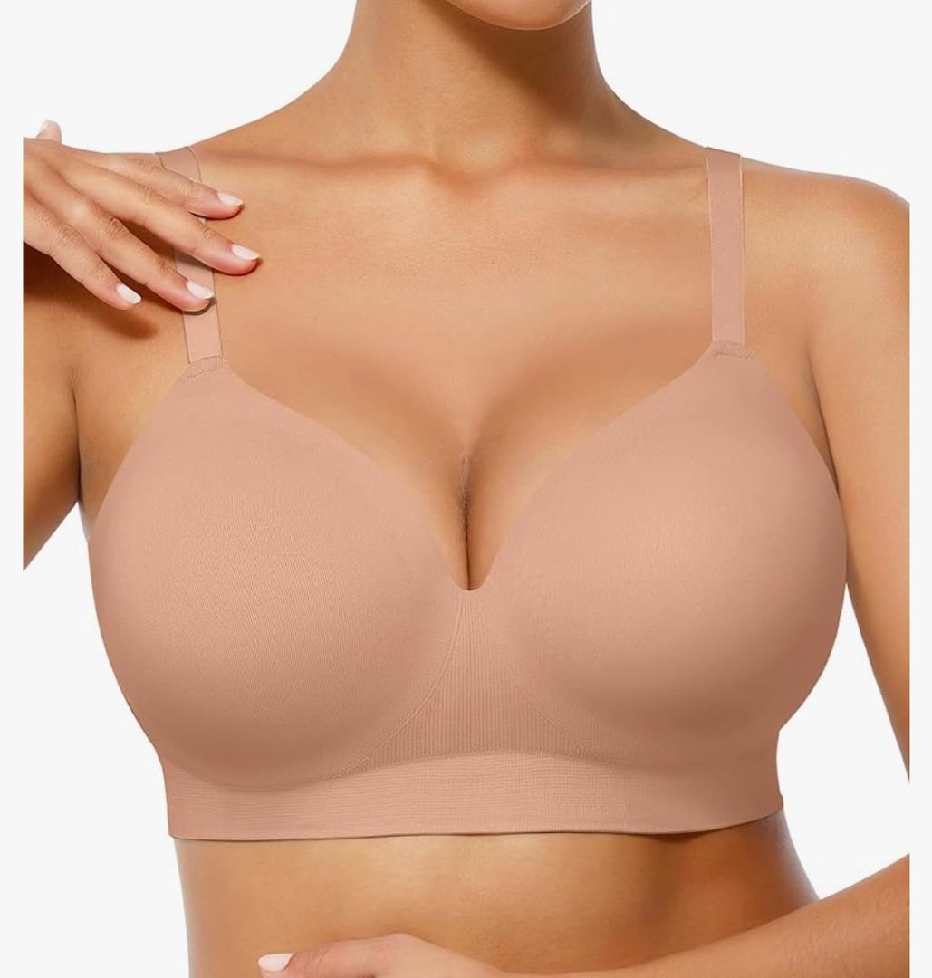 FeelinGirl Wireless Supportive Bra for Women, Seamless Comfort Bralettes No Underwire Full Coverage Everyday Bras. M 34DD