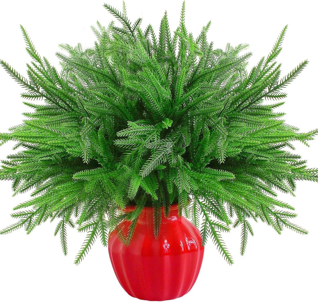 Christmas Norfolk Pine Branches - Set of 12 Artificial 18-Inch DIY Crafts for Xmas Indoor and Outdoor Home Decor