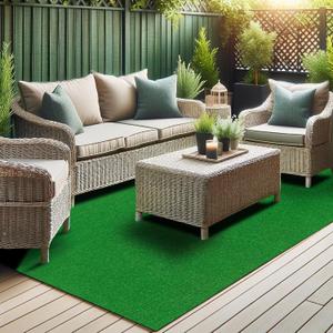 Ottomanson Artificial Grass Turf 5'3" x 8'2" Indoor Outdoor Faux Grass Rug with Drainage Holes, Customizable with Extra Long Size Options, Perfect for Patio Lawn Balcony Weddings Photoshoot Backdrop