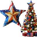 Patriotic Memorial Day 4th of July Christmas Tree Topper, 9 Inches Large Patriotic Memorial Day Independence Day Christmas Tree Decorations for Home Indoor Party, 8.6 x 9.4 x 4.3 inches