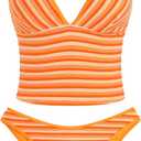 ZAFUL Women's Spaghetti Strap Tankini Swimsuits V Neck Tummy Control Tie Side Thong Bikini Swimsuits 2 Piece Bathing Suits (Orange)