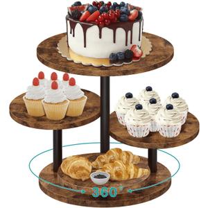 ELITEROO 4 Tier Round Cupcake Tower Stand for 50 Cupcakes, 360° Rotating Wood Cake Stand with Tiered Trays, Farmhouse Cookie Stand for Dessert Table Display for Wedding Birthday Baby Shower Tea Party