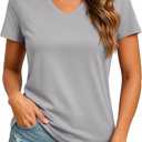 TACVASEN Workout Tops for Women UPF 50+ Sun Protection V-Neck T Shirts Short Sleeve Quick Dry Athletic Running Shirts (Large) Gray