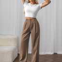 Womens High Waisted Wide Leg Pants Pleated Tailored Trousers with Pockets Business Casual Dress Pants Brown M