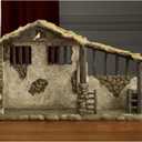 Three Kings Gifts Lighted Stable, Creche, Flat Bottom for Stability, Home Decorating Nativity Scene Set & Figures Shelter with White Dove, for 7 inch Scale Collection