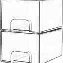 Yieach 2 Pack Clear Stackable Storage Drawers,4.4'' Tall Acrylic Drawer Containers for Organizing,Bathroom Organizers and Storage Bin Box,Plastic Makeup,Medicine Organizer Bins for Cabinet,Undersink