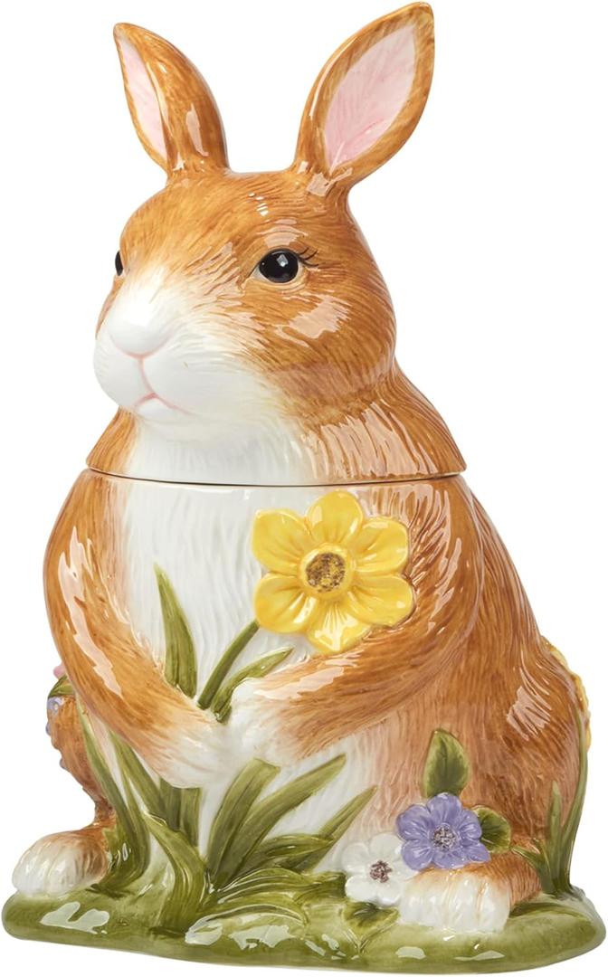Certified International Easter Garden 3-D Bunny Cookie Jar, 64 Ounces, Multicolored