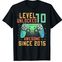 Level 10 Unlocked 10th Birthday 10 Year Old Boy Gifts Gaming T-Shirt, Blue, S