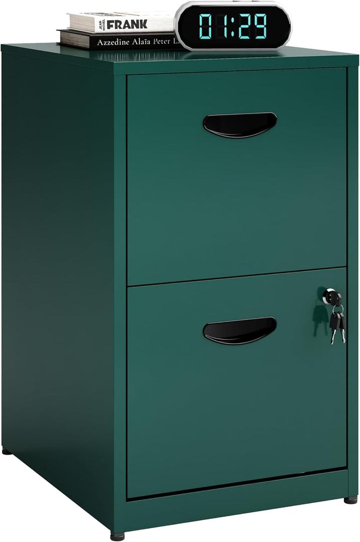 2 Drawer File Cabinet with Lock, Office File Cabinet with Drawers for Under Desk, Small Filling Cabinet for Home Office, Green, Assembly Required