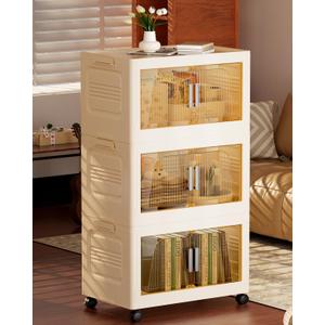 228QT Stackable Storage Bins with Lids 3 Pack, 57Gal Storage Containers with Smooth-Rolling Wheels, Plastic Closet Organizers and Storage, Collapsible Storage Bins for Home, Office and Dorm