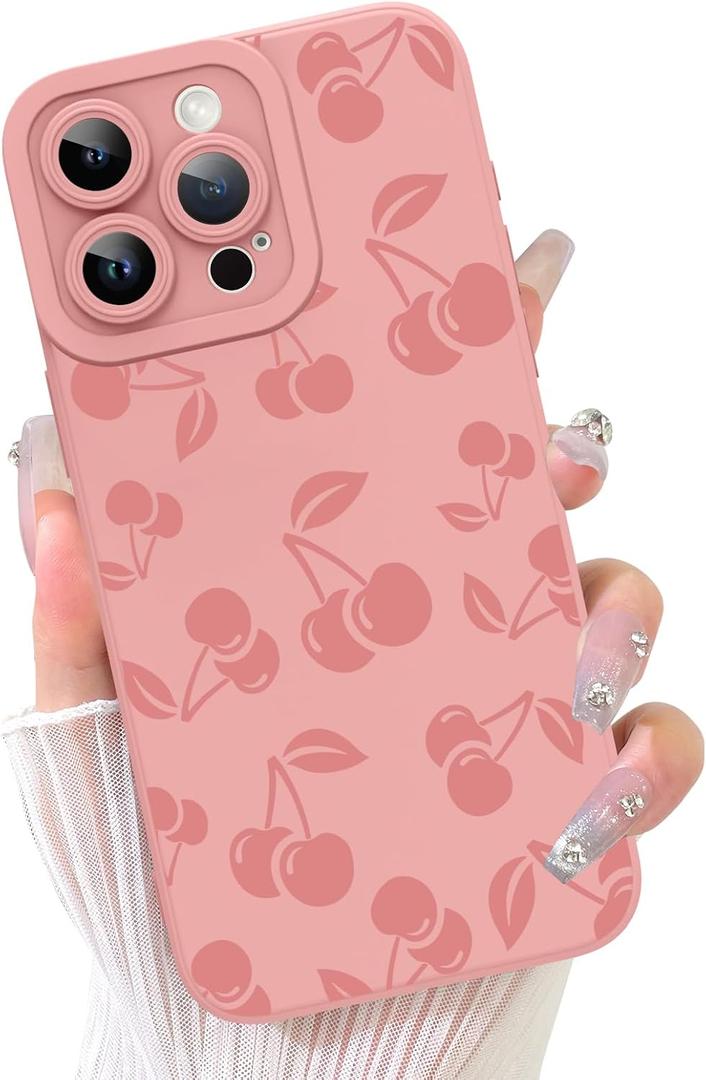 KANGHAR for iPhone 15 Pro Max Case | Cute Cherry Design | Soft Flexible TPU | Anti-Scratch Protective Cover | Pink