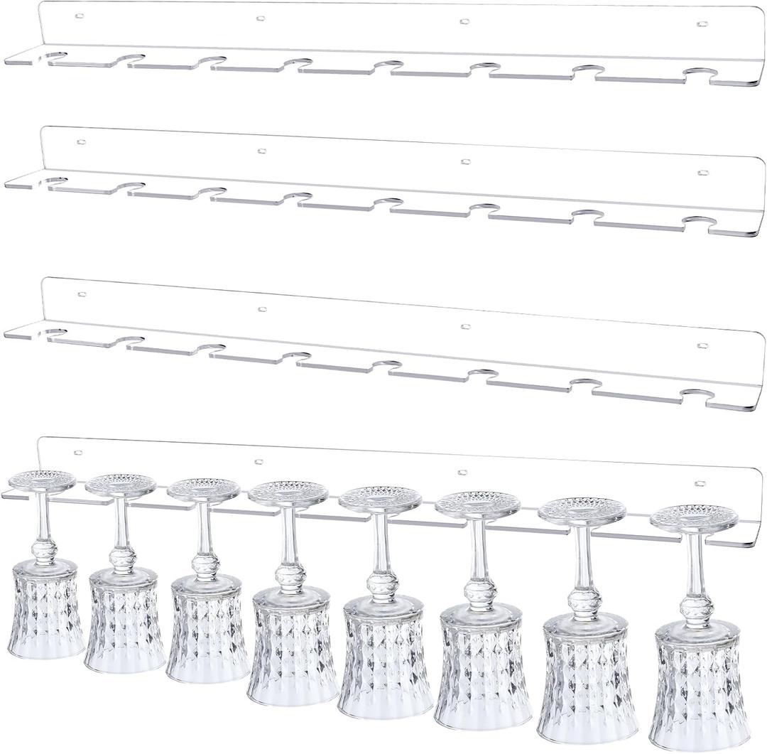 Barydat 4 Pcs Acrylic Champagne Wall Holder Clear Wine Glass Rack Wall Mounted Hanging Champagne Flute Display Stand for Home Bar Party Supplies (32")