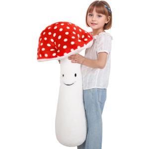 MMguai 28'' Mushroom Plush Pillow, Red Mushroom Shaped Stuffed Long Pillow Toy, Soft Plushies Gift for Kids Boy Girls Birthday, Sofa Home Decoration