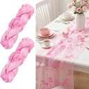 2 Pcs Pink Bow Table Runner, 28 x 118 Inch Pink Bow Tulle Table Runner 9.8 Feet Cute Gauze Dessert Tables Runners for Birthday, Party, Baby Shower, Wedding, Valentine's Day, 72 x 300cm