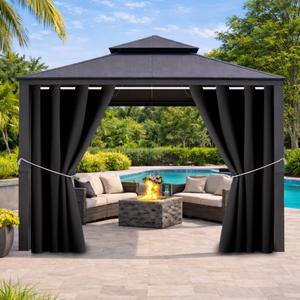 Water Proof Outside Curtains with Grommet Top for Porch, W52 x L120 Thermal Insulated Washable Light Block Outdoor Divider Drapes for Patio Gazebo Deck Pool Area Pergola Cabana (Black, 2 Panels)