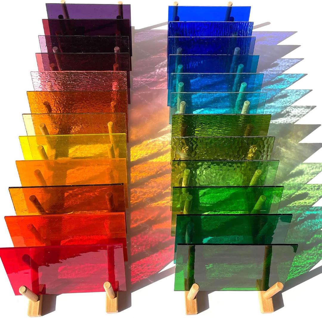 LITMIND 14 Sheets Transparent Stained Glass Variety Pack - 4 x 6 Inch Cathedral Art Glass for Mosaic Crafts & Supplies, Assorted Colors Glass Sheets for Stunning Stained Glass Projects