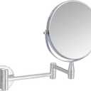 Amazon Basics Wall Mount Round Vanity Mirror with 360 Rotation, Double Sided, 1X/5X Magnification, Adjustable, 12.8"L x 10"W, Chrome