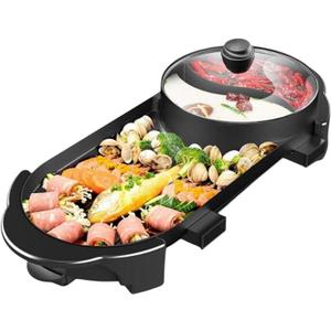 SEAAN Hot Pot with Grill, Korean BBQ Grill Indoor Hotpot Pot Electric Combo, Shabu Shabu Pot with Divider KBBQ Grill Smokeless Non-stick Separate Dual Temperature Control, for 2-12 People, 110V (Integrated)