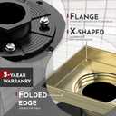 WEBANG 6 Inch Square Shower Drain Gold Floor Drain with Flange Rainline Pattern Cover Grate Removable SUS304 Stainless Steel Watermark&CUPC Certified Brushed Gold