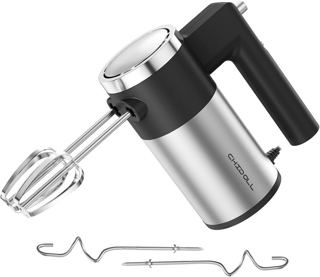 CHIDOLL 600W Hand Mixer, 5-Speed Electric Hand Held Mixer for Baking, Lightweight Stainless Steel Hand Beaters *2 & Dough Hooks*2 with Eject Button, Kitchen Mixer for Cream, Cookies, Dough (Black)